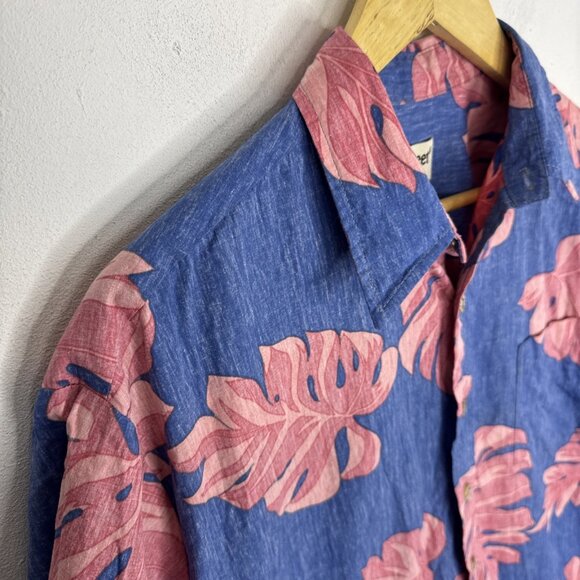 Cooke Street Honolulu Hawaiian Shirt M Blue Pink Floral Reverse Print Aloha USA - Picture 2 of 4